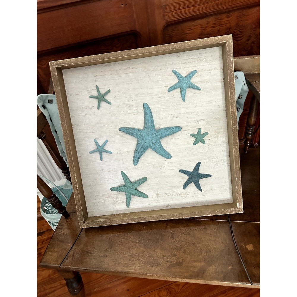 Wooden beach starfish 3D Chic Picture with rope hanger whitewash coastal decor